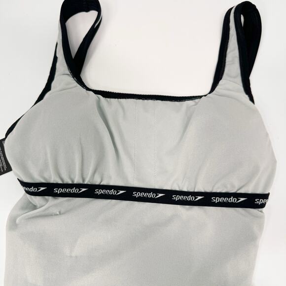 NWT Speedo Rib Logo One Piece Swimsuit Black Swimwear UPF 50 Pool Beach Size 6 - Picture 7 of 12